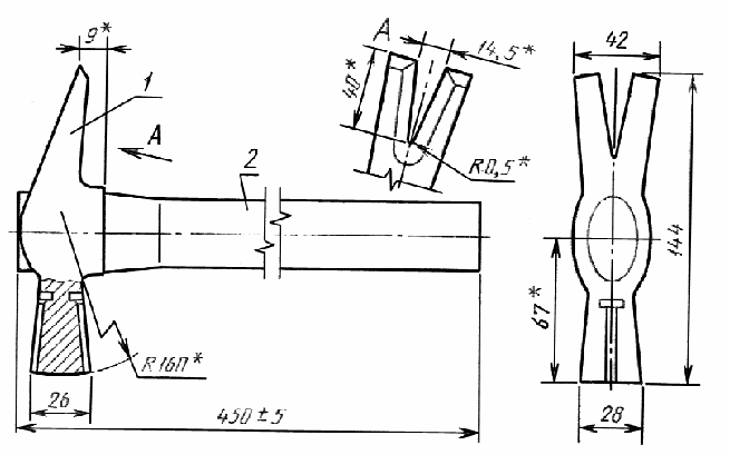 Длина рукоятки молотка гост